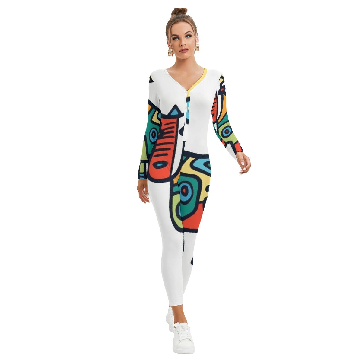 All-Over Print Women's Plunging Neck Jumpsuit