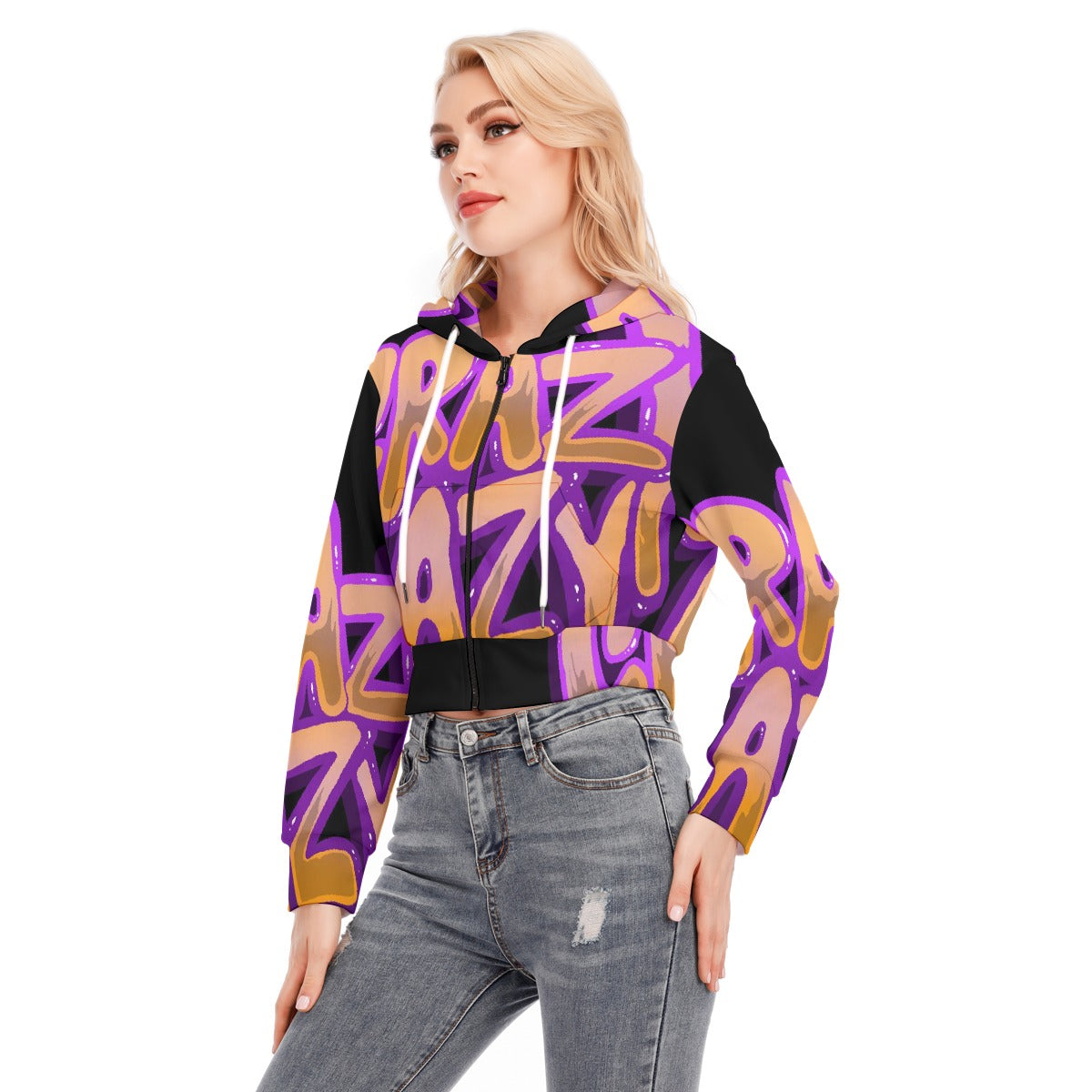 All-Over Print Women's Crop Top Hoodie With Zipper Closure
