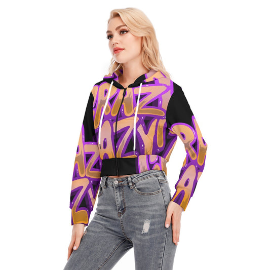 All-Over Print Women's Crop Top Hoodie With Zipper Closure