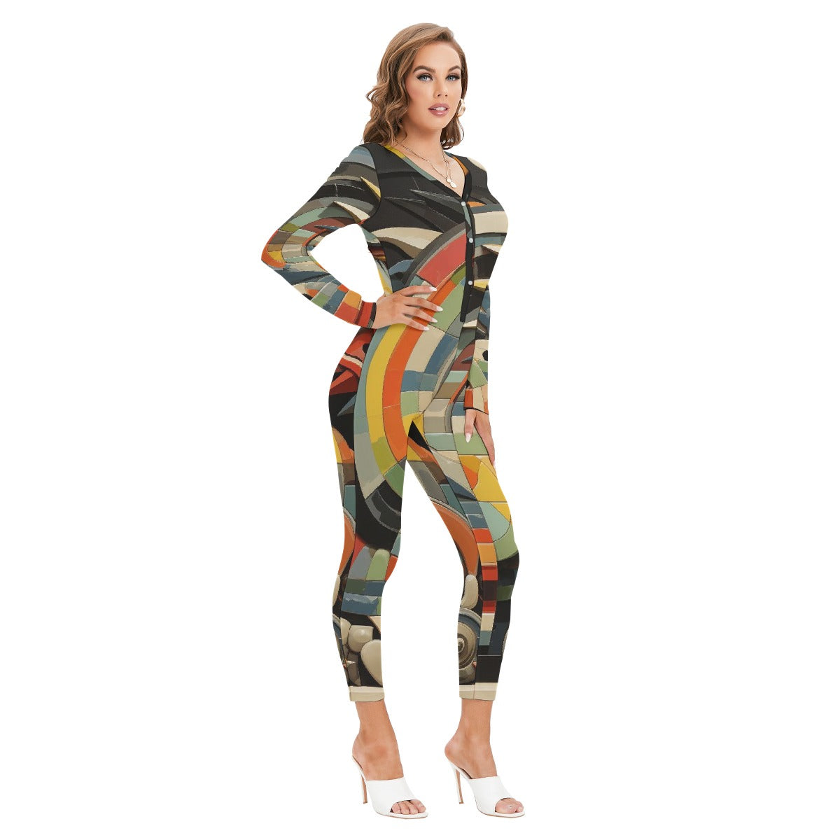 All-Over Print Women's Plunging Neck Jumpsuit