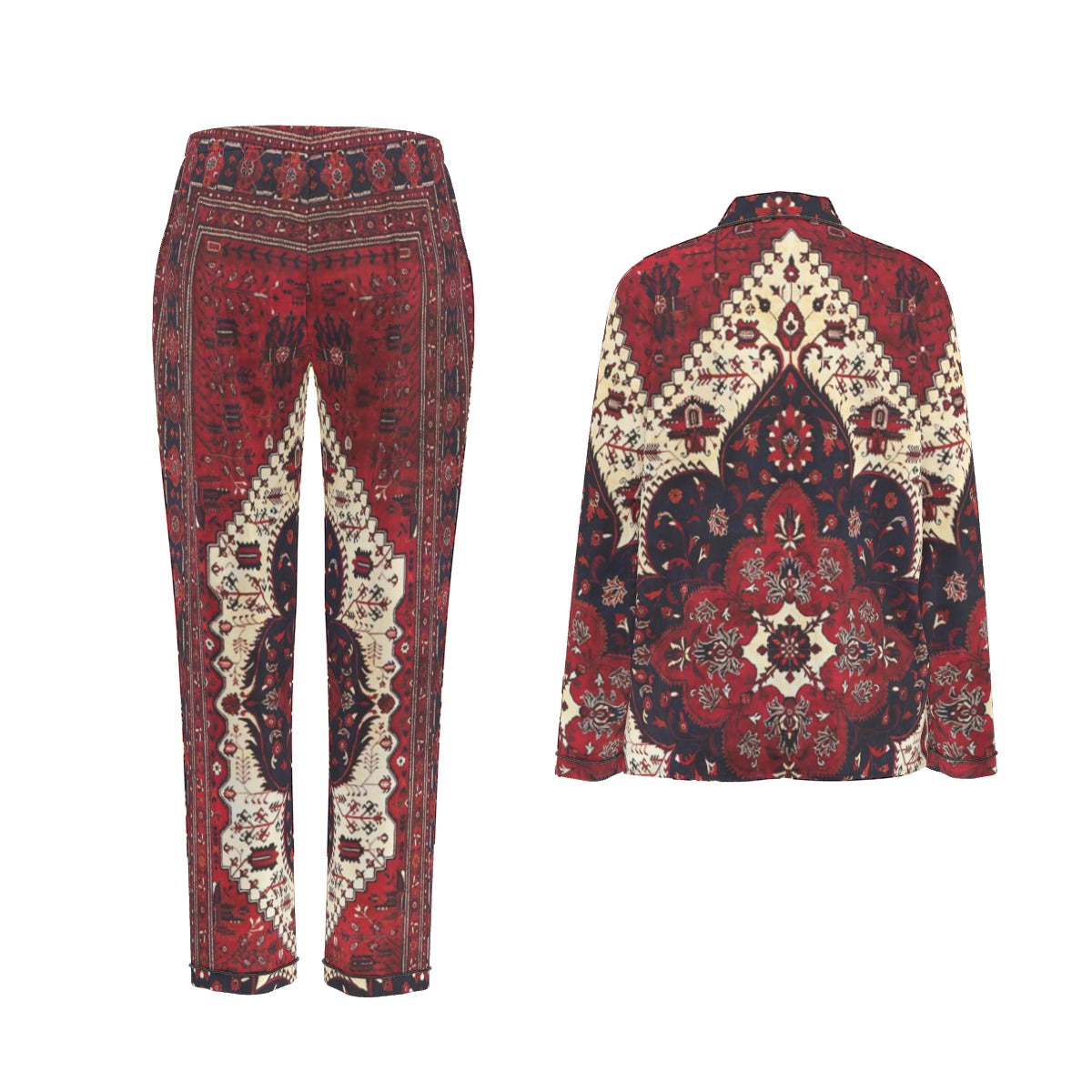 All-Over Print Women's Long Sleeve Pajama Set With Black Contrast Piping