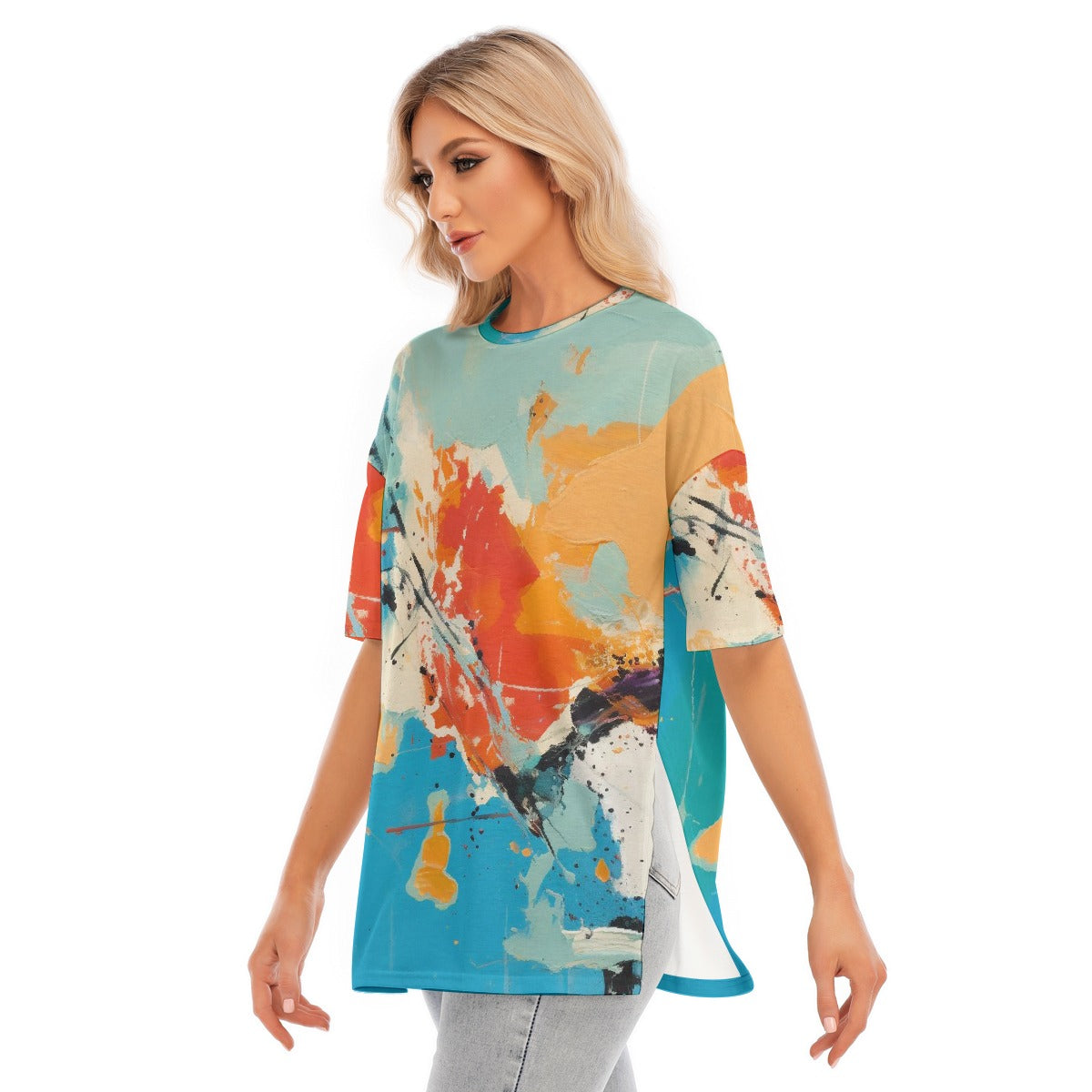 All-Over Print Women's Short Sleeves T-shirt With Hem Split