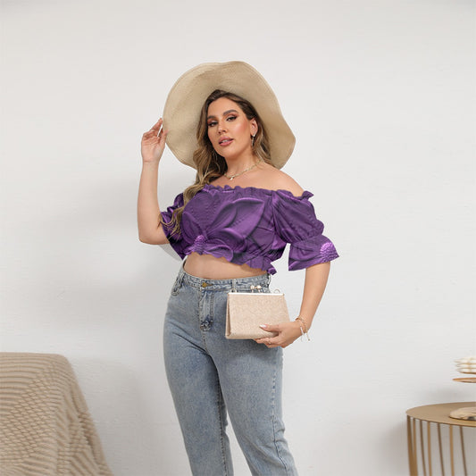 All-Over Print Women's Off-shoulder Cropped Top With Short Puff Sleeve