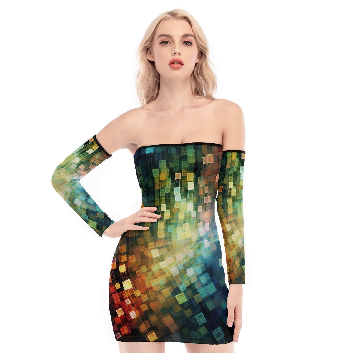 All-Over Print Women's Off-shoulder Back Lace-up Dress