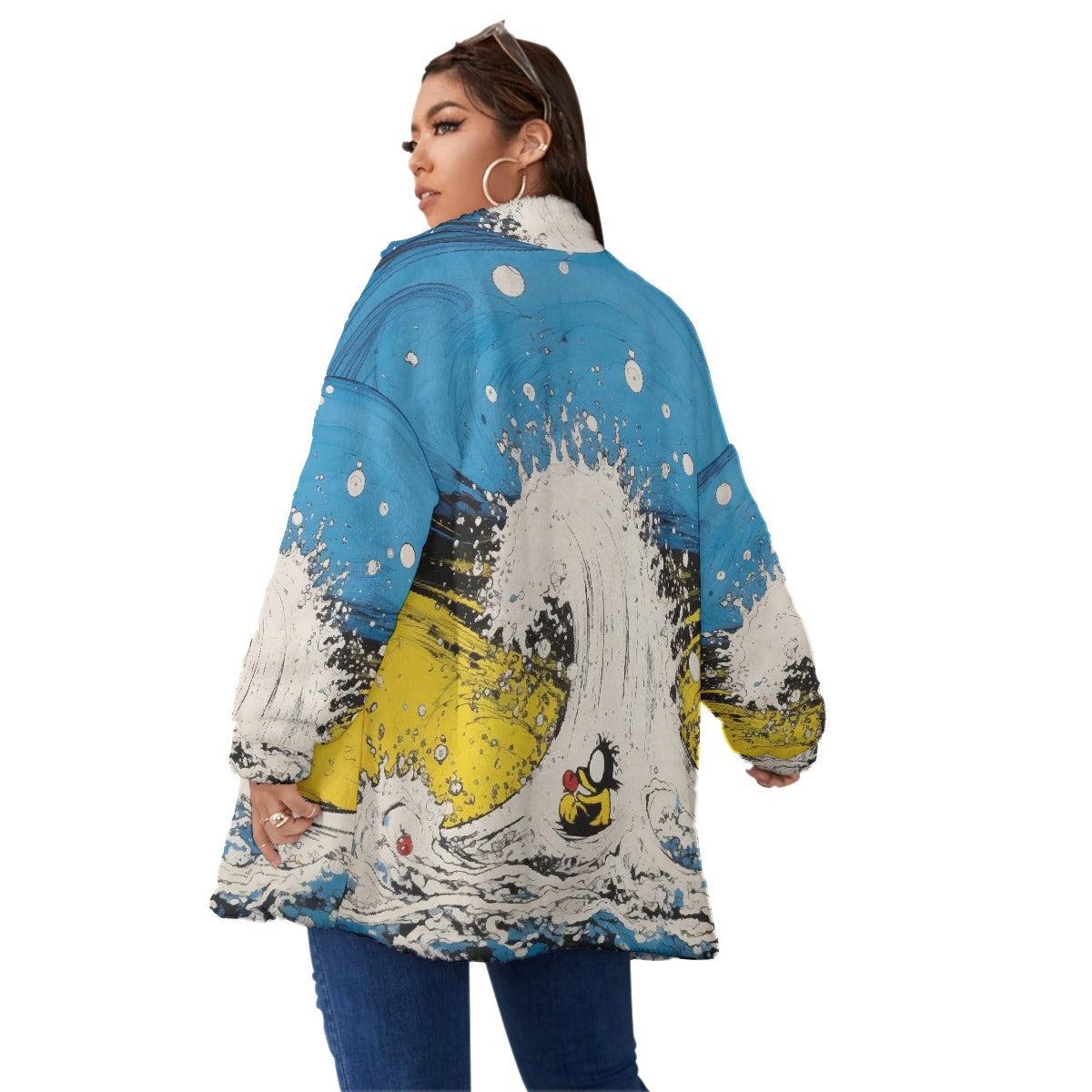 All-Over Print Unisex Borg Fleece Stand-up Collar Coat With Zipper Closure(Plus Size)