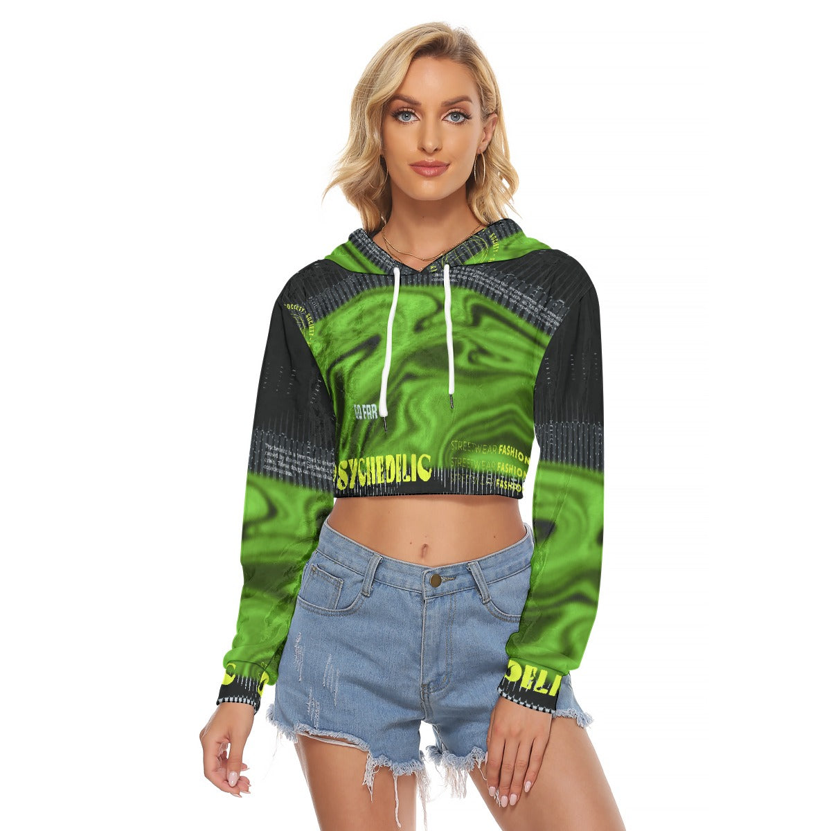 All-Over Print Women's Crop Top Hoodie|Velvet