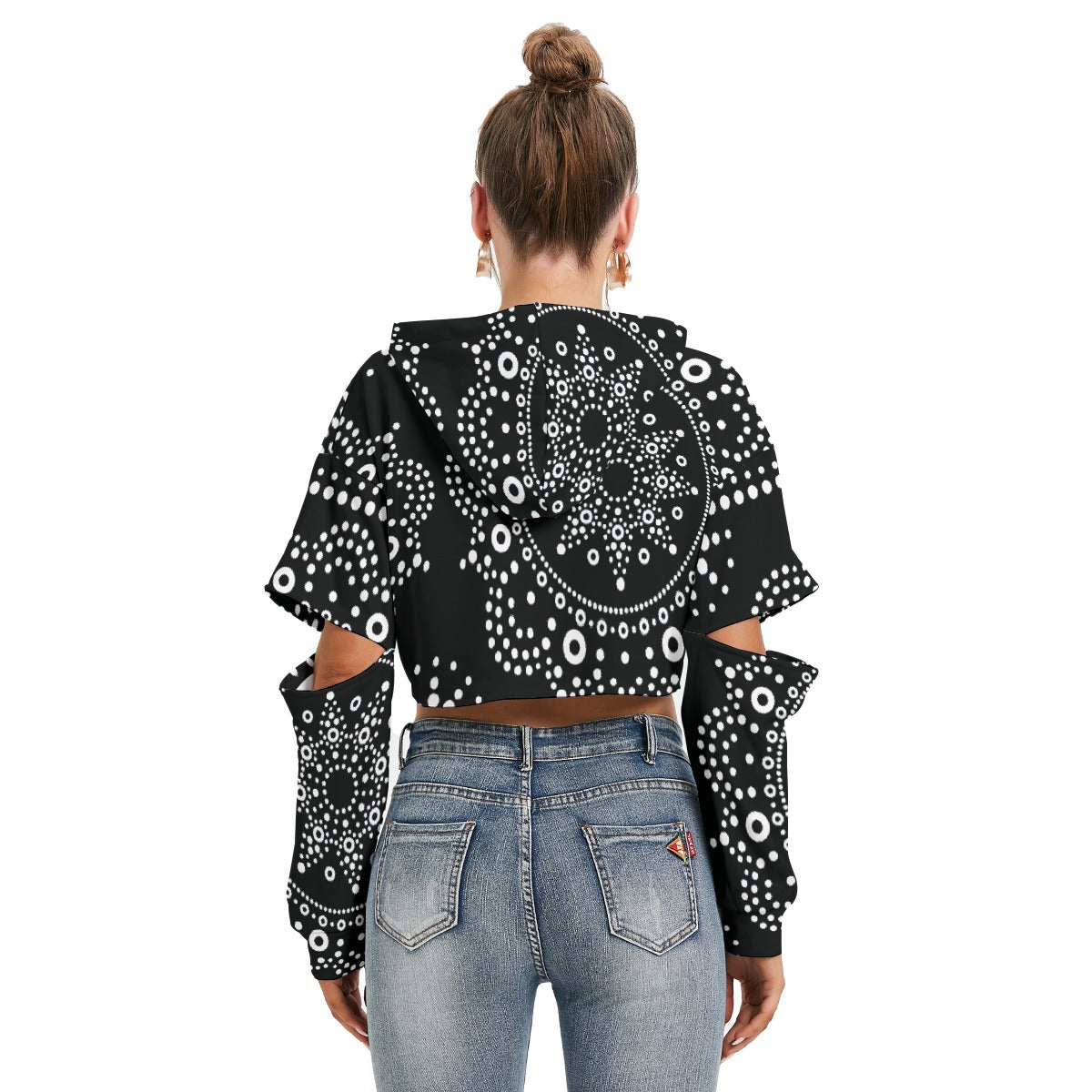 All-Over Print Women's Heavy Fleece Hoodie With Hollow Out Sleeve