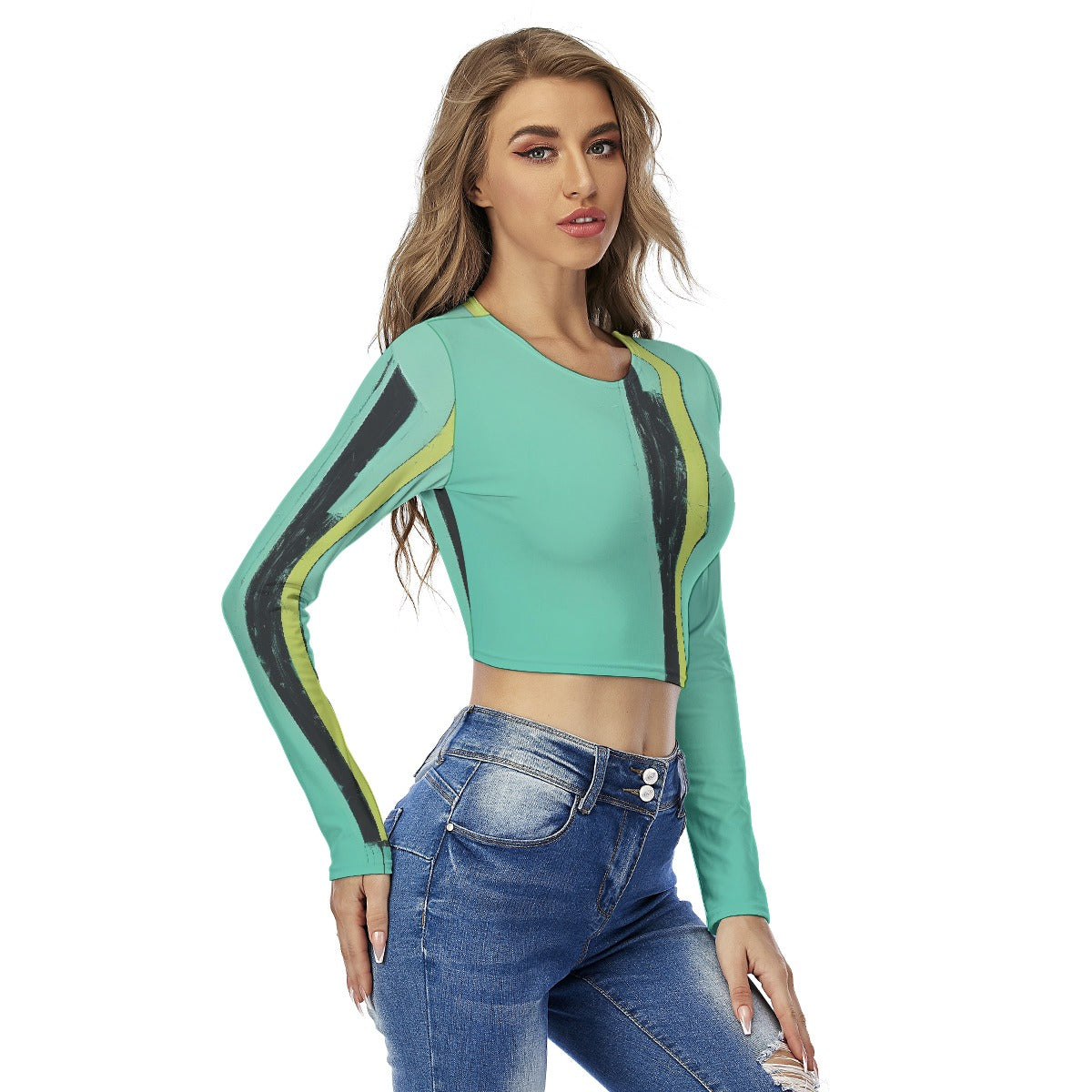 All-Over Print Women's Round Neck Crop Top T-Shirt