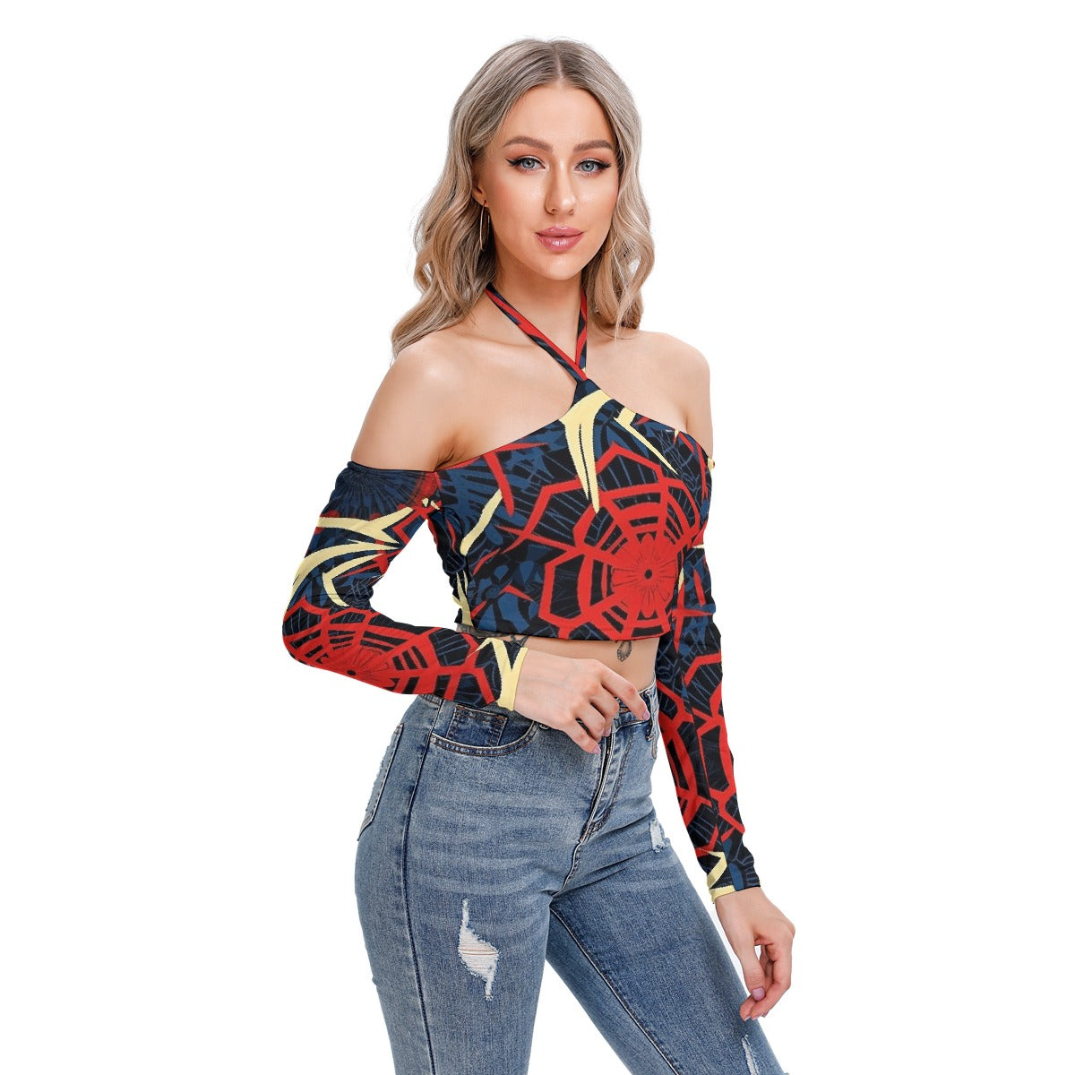 All-Over Print Women's Halter Lace-up Top