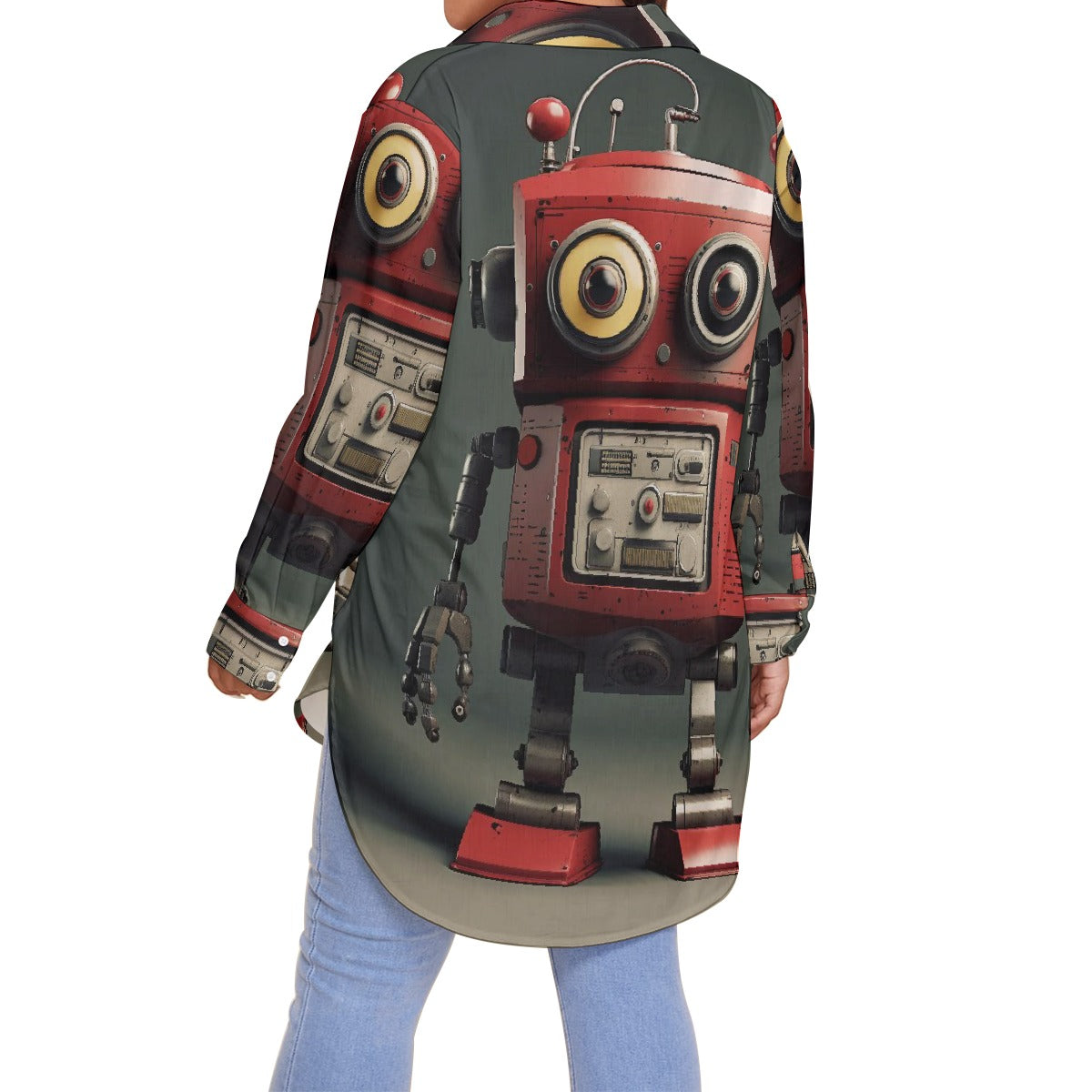 All-Over Print Women's Shirt With Long Sleeve(Plus Size)