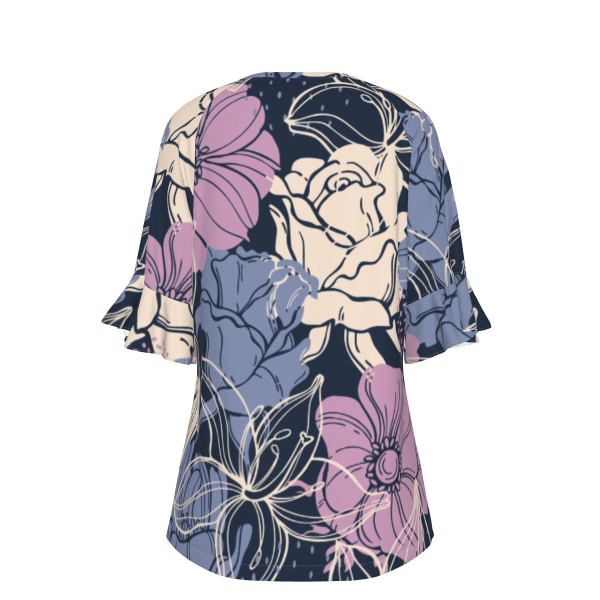 All-Over Print V-neck Women's T-shirt With Bell Sleeve