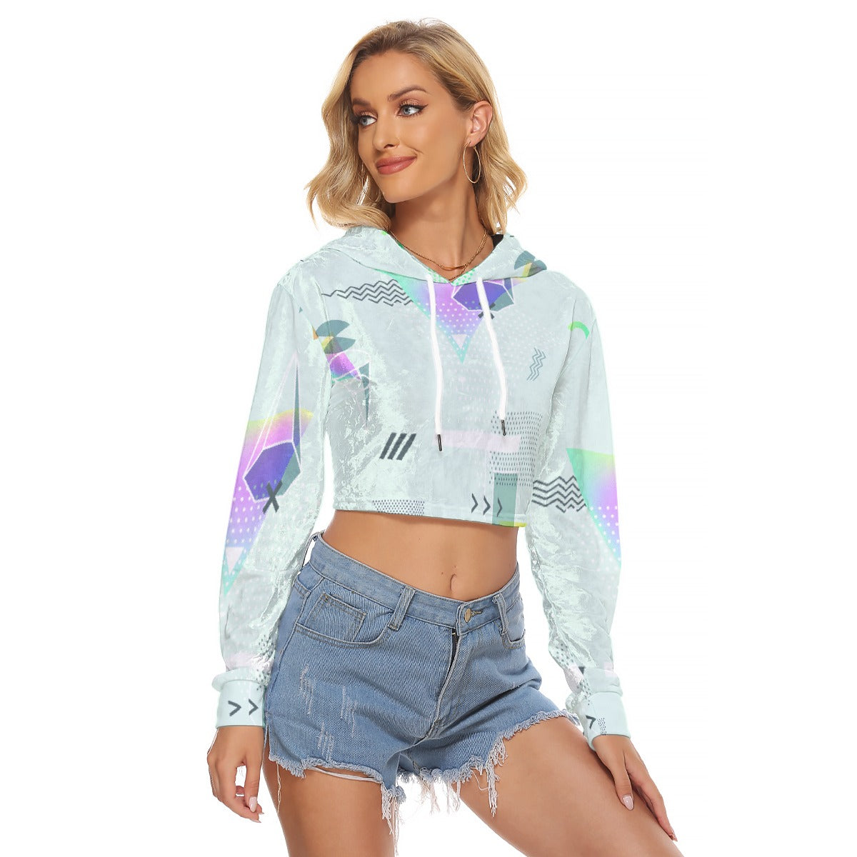 All-Over Print Women's Crop Top Hoodie|Velvet