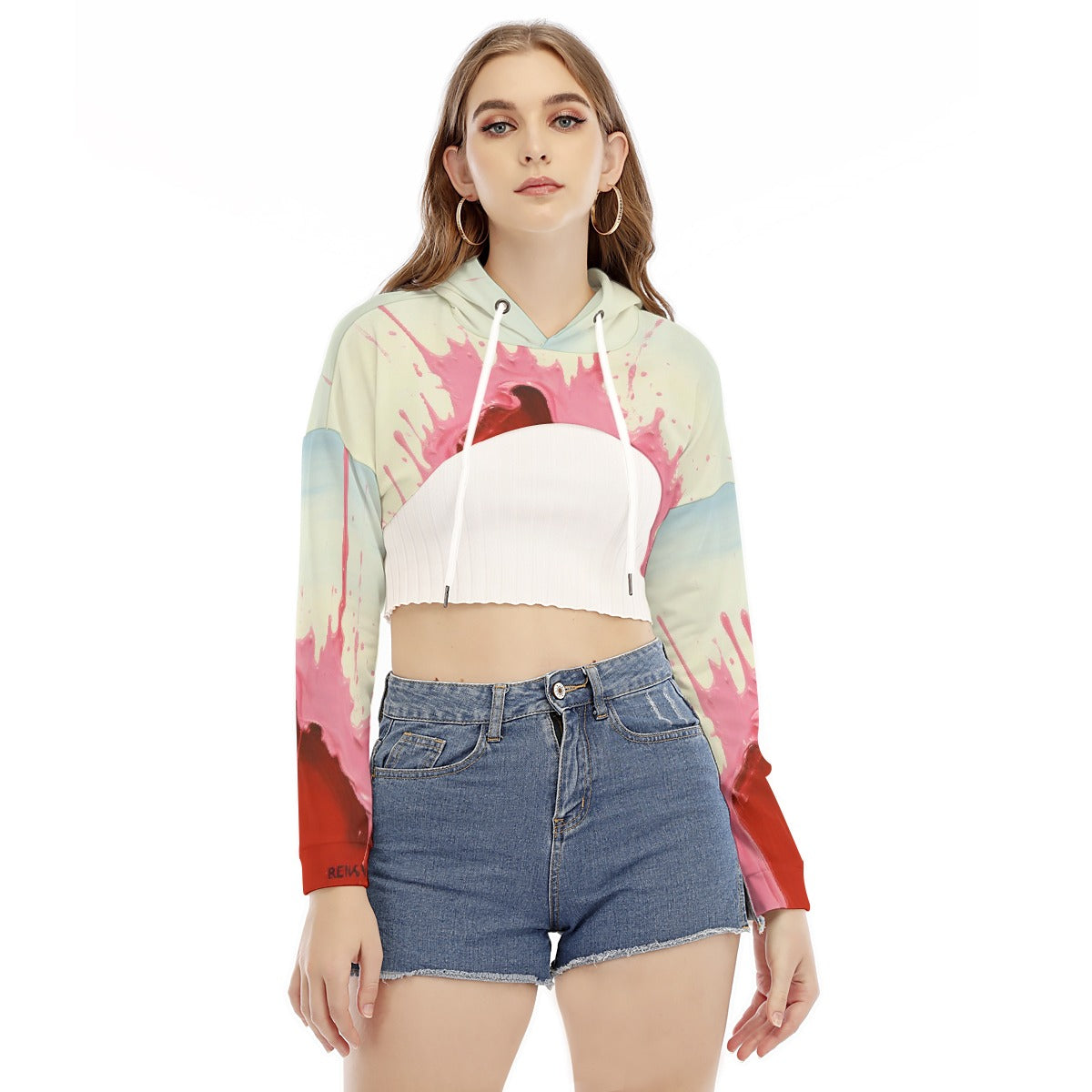 All-Over Print Women's Smock Short Hoodie With Long Sleeve
