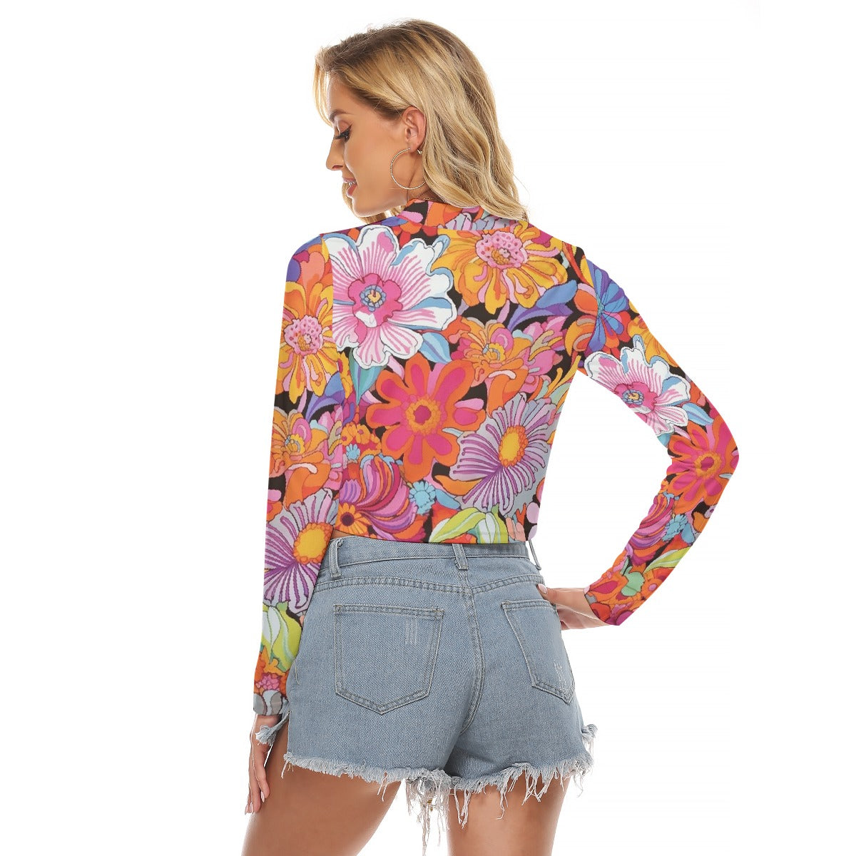 All-Over Print Women's Hollow Chest Keyhole Tight Crop Top