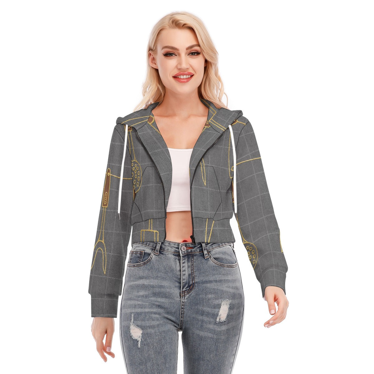 All-Over Print Women's Crop Top Hoodie With Zipper Closure