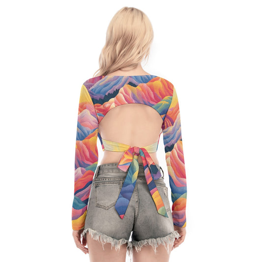 All-Over Print Women's Back Hollow T-shirt With Strap