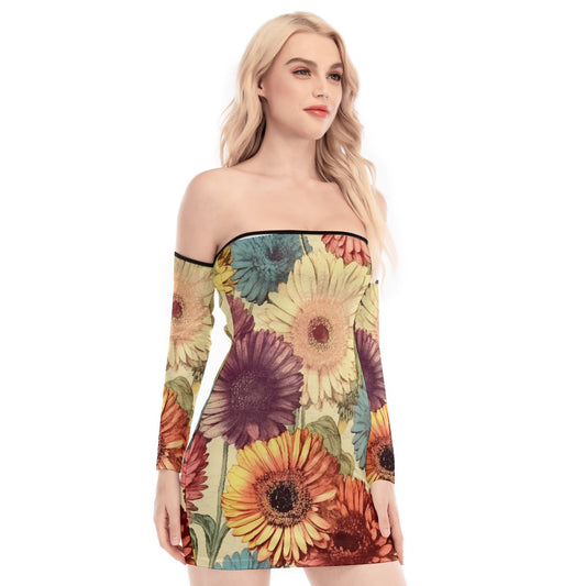 All-Over Print Women's Off-shoulder Back Lace-up Dress