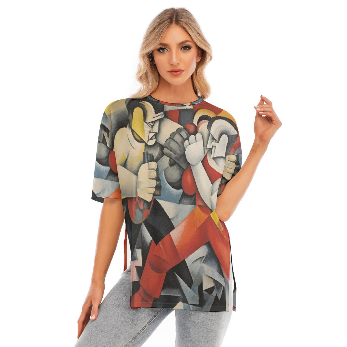 All-Over Print Women's Short Sleeves T-shirt With Hem Split
