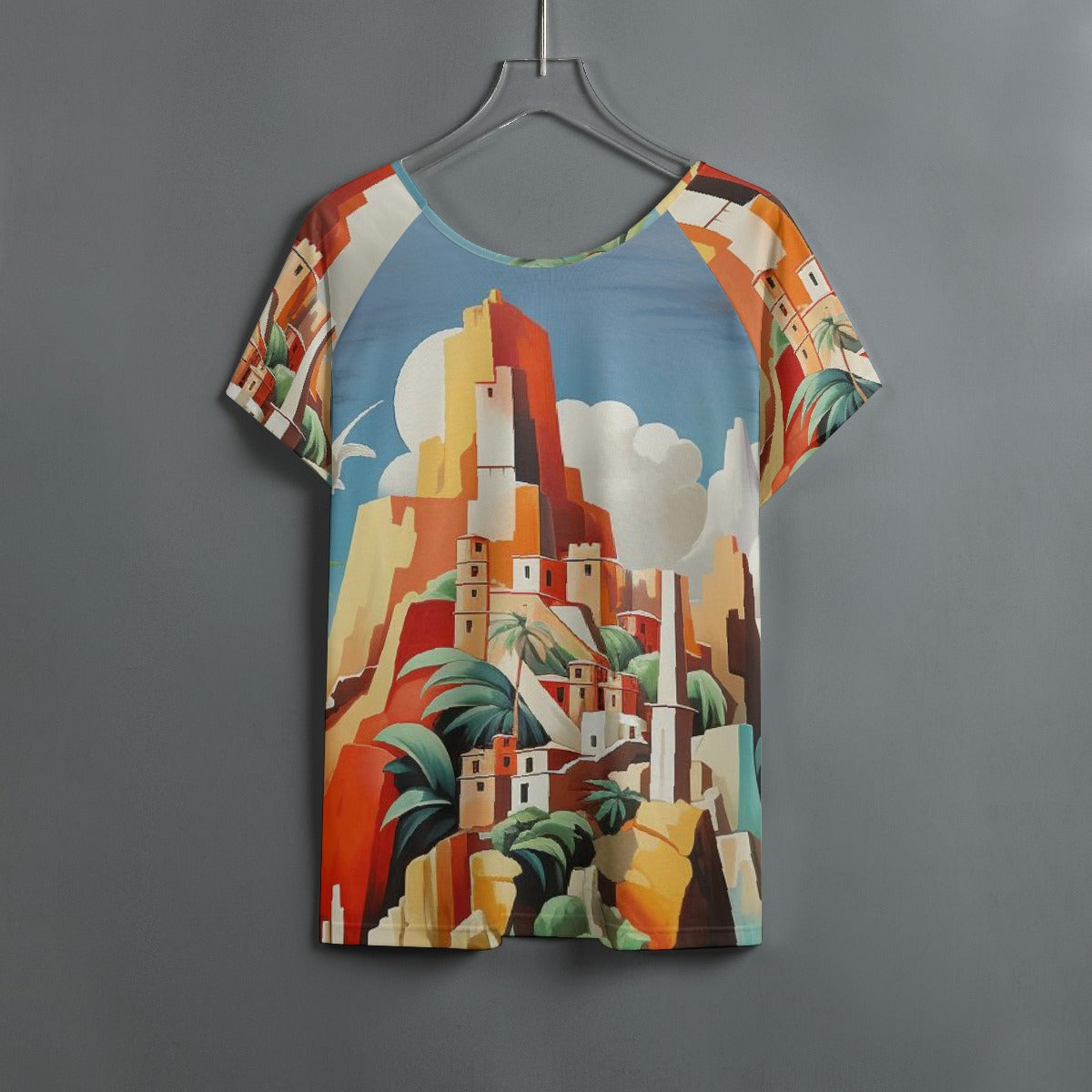 All-Over Print Women's Round Neck T-shirt With Raglan Sleeve
