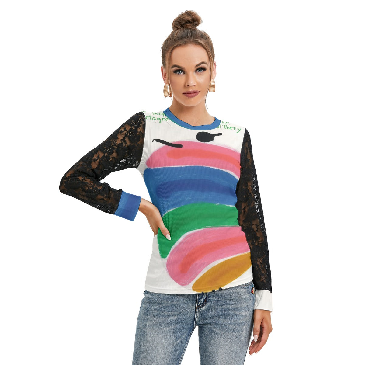 All-Over Print Women's T-shirt And Sleeve With Black Lace