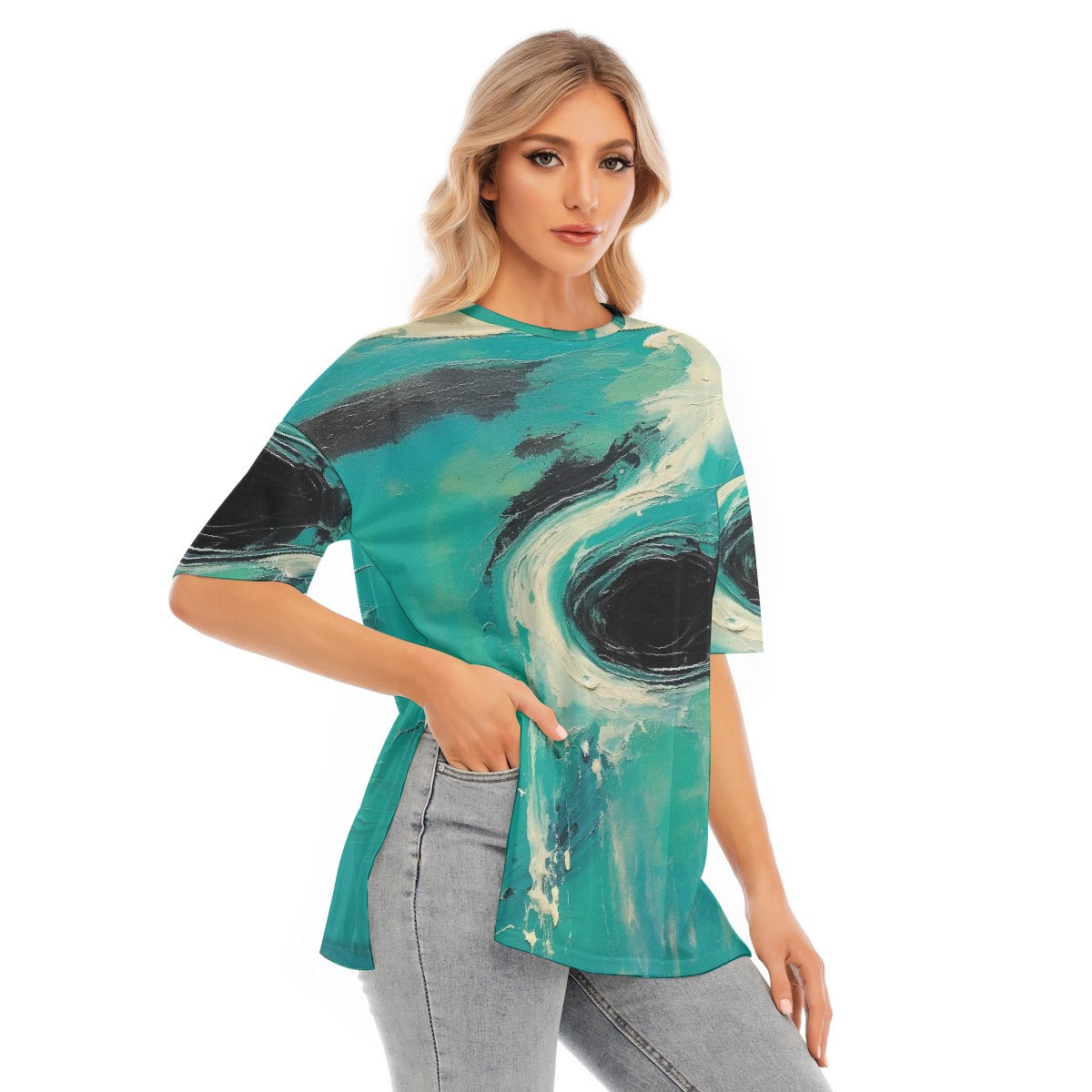 All-Over Print Women's Short Sleeves T-shirt With Hem Split