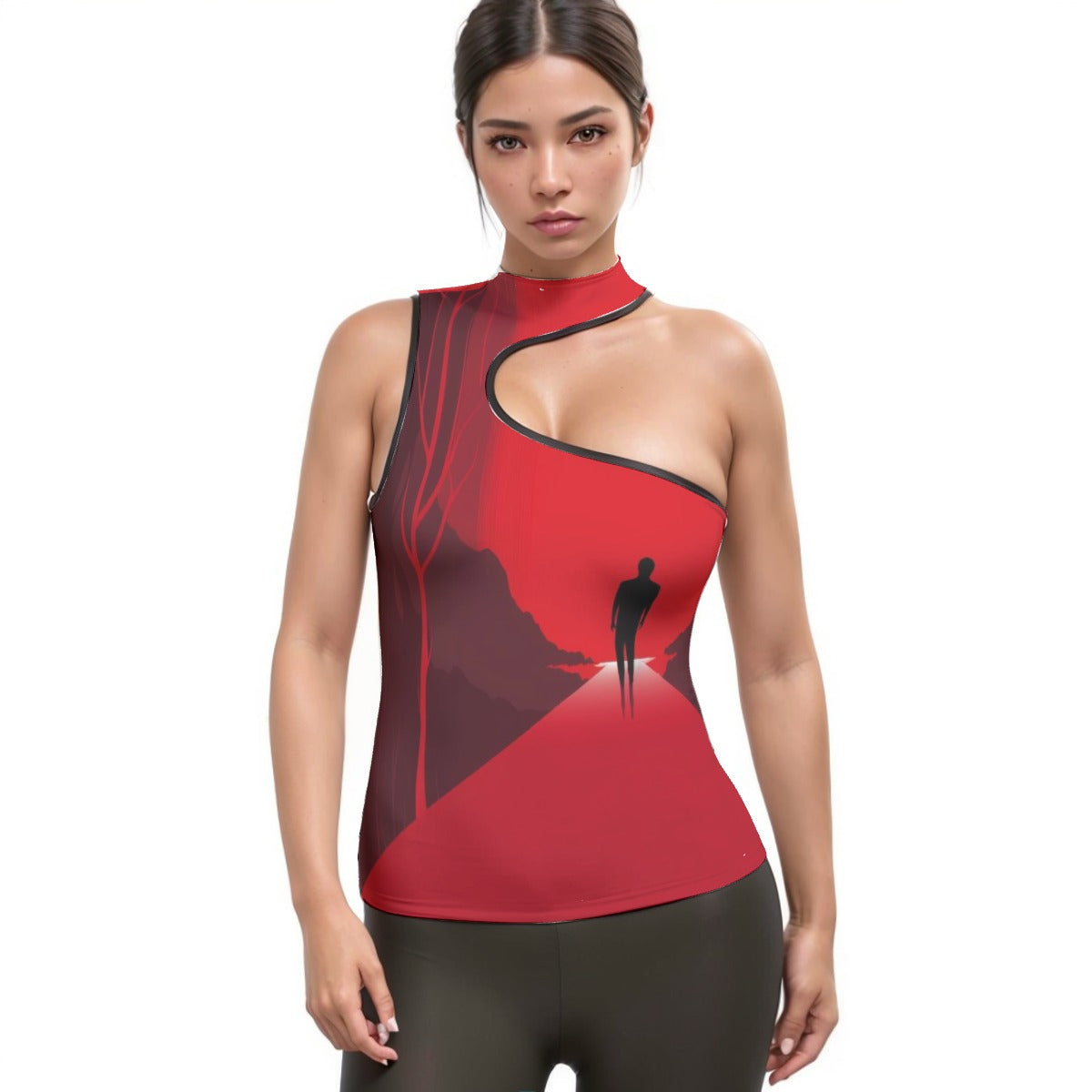 All-Over Print Women's Halter Sleeveless Asymmetrical Tank Top
