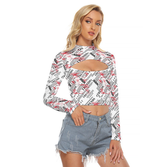 All-Over Print Women's Hollow Chest Keyhole Tight Crop Top