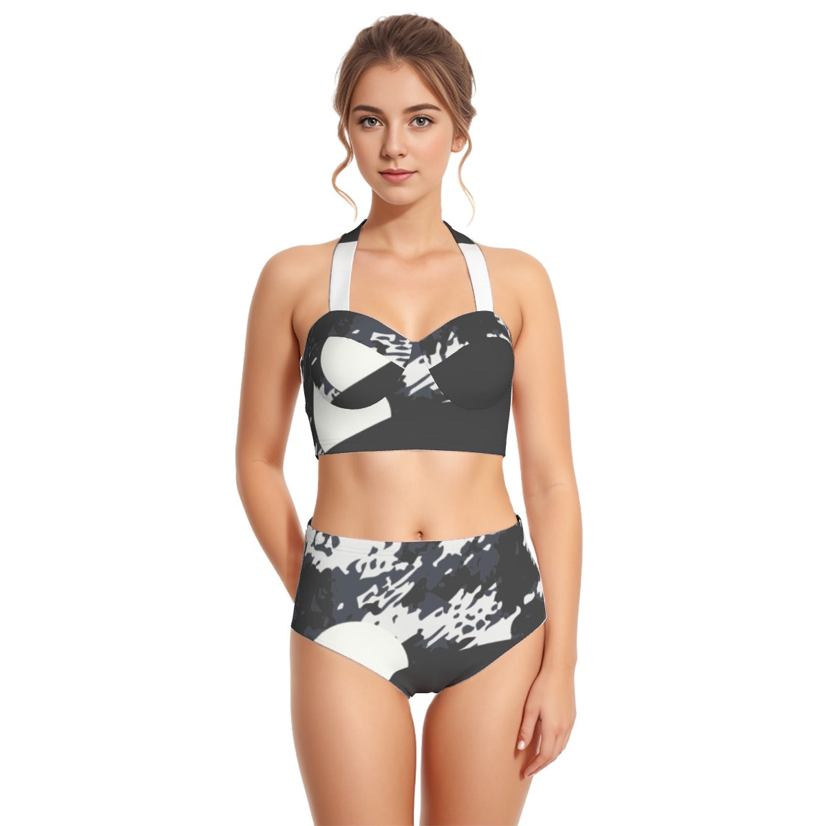 All-Over Print Women's Swimsuit Set With Halter