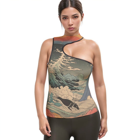 All-Over Print Women's Halter Sleeveless Asymmetrical Tank Top