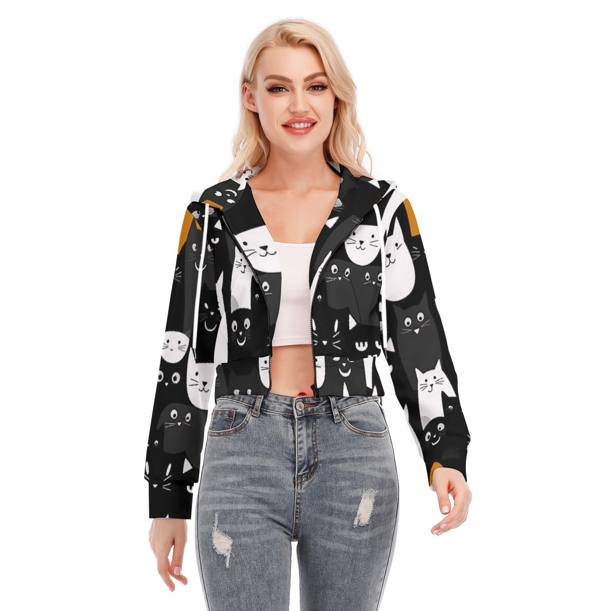 All-Over Print Women's Crop Top Hoodie With Zipper Closure
