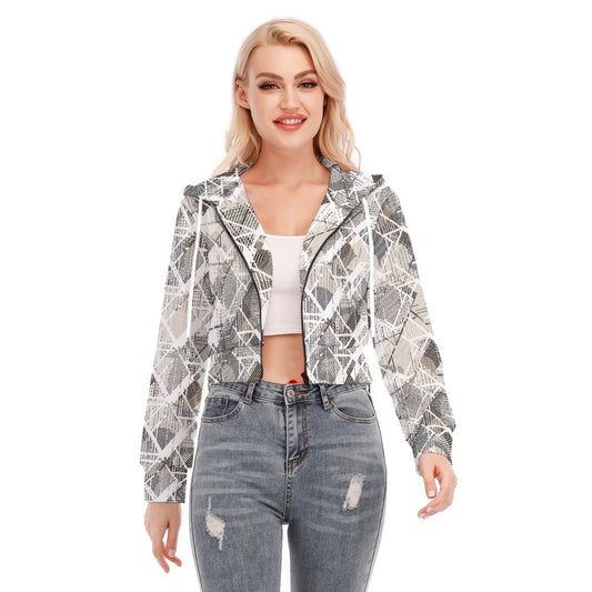 All-Over Print Women's Crop Top Hoodie With Zipper Closure