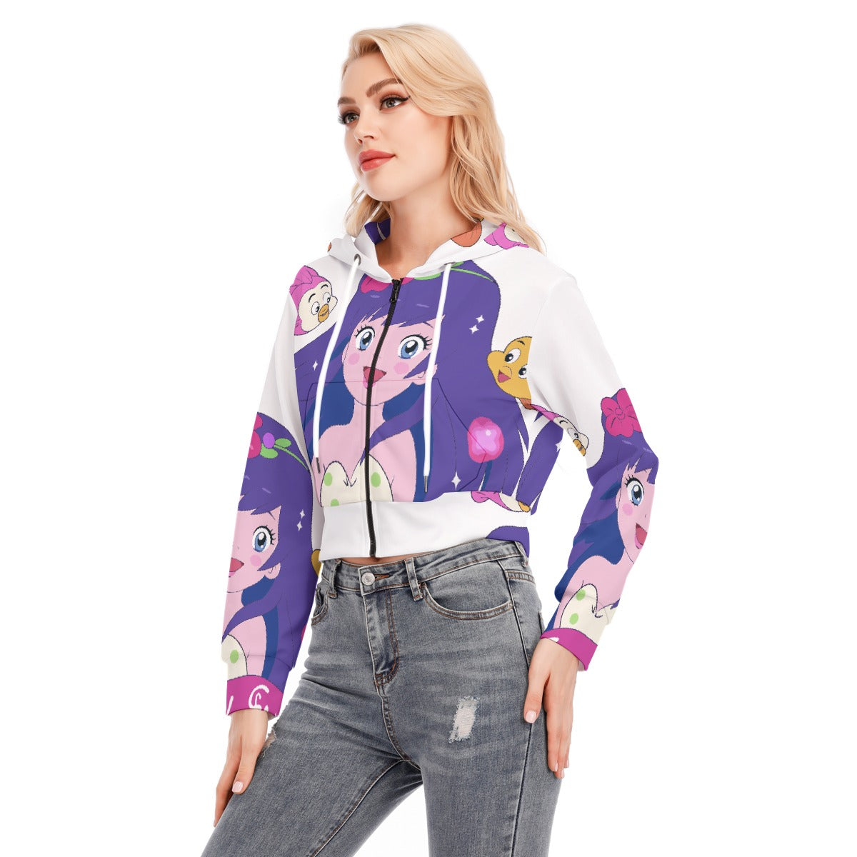 All-Over Print Women's Crop Top Hoodie With Zipper Closure