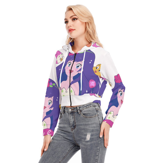 All-Over Print Women's Crop Top Hoodie With Zipper Closure