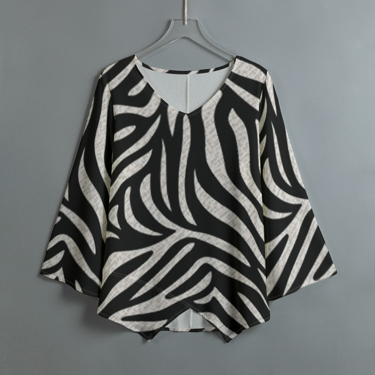 All-Over Print Women's V-neck T-shirt With Irregular Hem