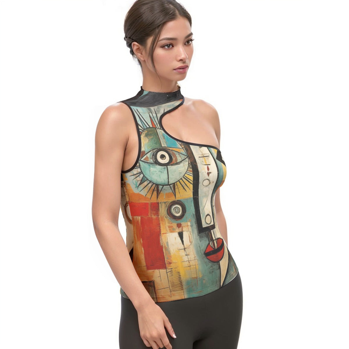 All-Over Print Women's Halter Sleeveless Asymmetrical Tank Top