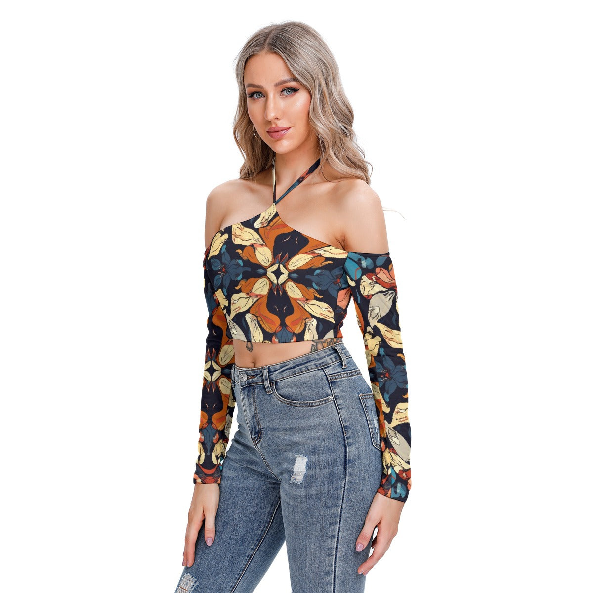 All-Over Print Women's Halter Lace-up Top