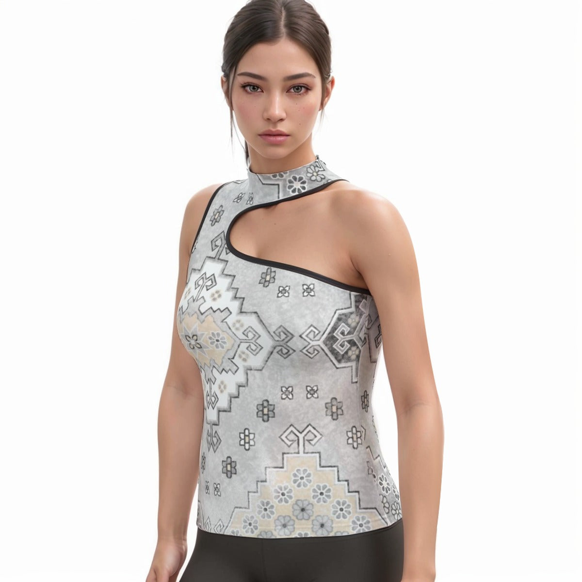 All-Over Print Women's Halter Sleeveless Asymmetrical Tank Top