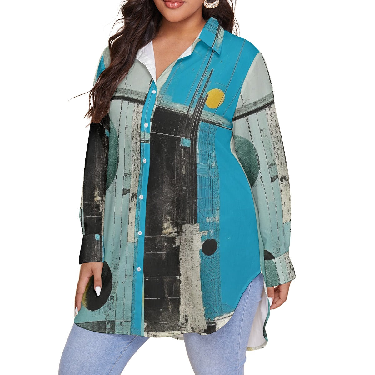 All-Over Print Women's Shirt With Long Sleeve(Plus Size)