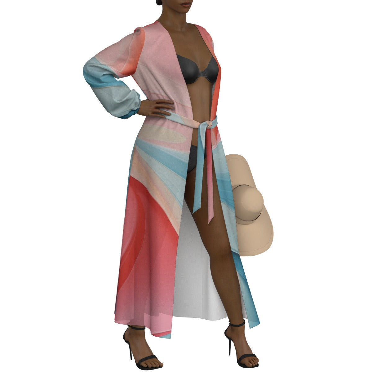 All-Over Print Women's Lace-up Chiffon Robe