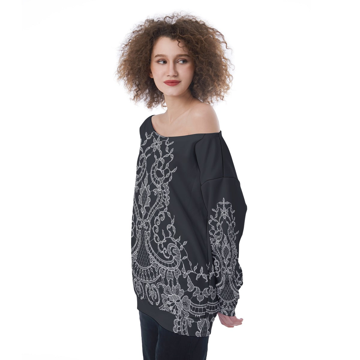 All-Over Print Oversized Women's Off-Shoulder Sweatshirt