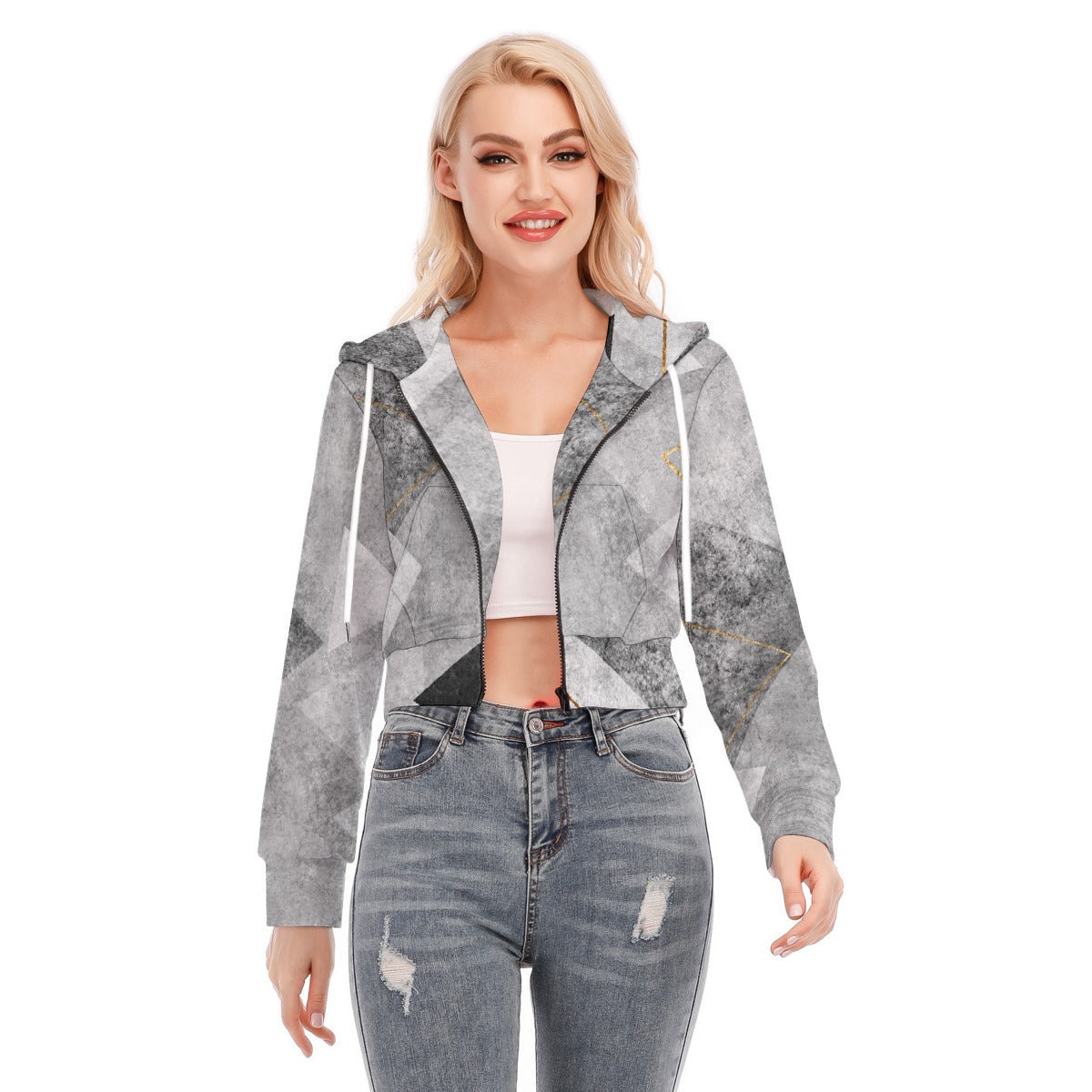 All-Over Print Women's Crop Top Hoodie With Zipper Closure