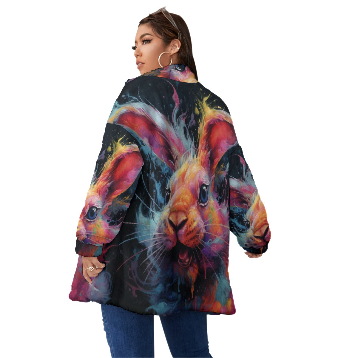 All-Over Print Unisex Borg Fleece Stand-up Collar Coat With Zipper Closure(Plus Size)