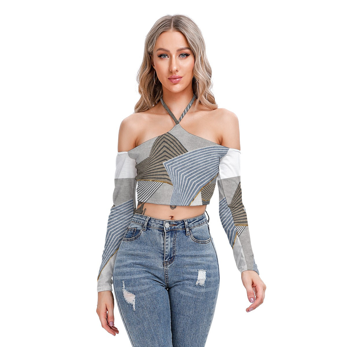 All-Over Print Women's Halter Lace-up Top