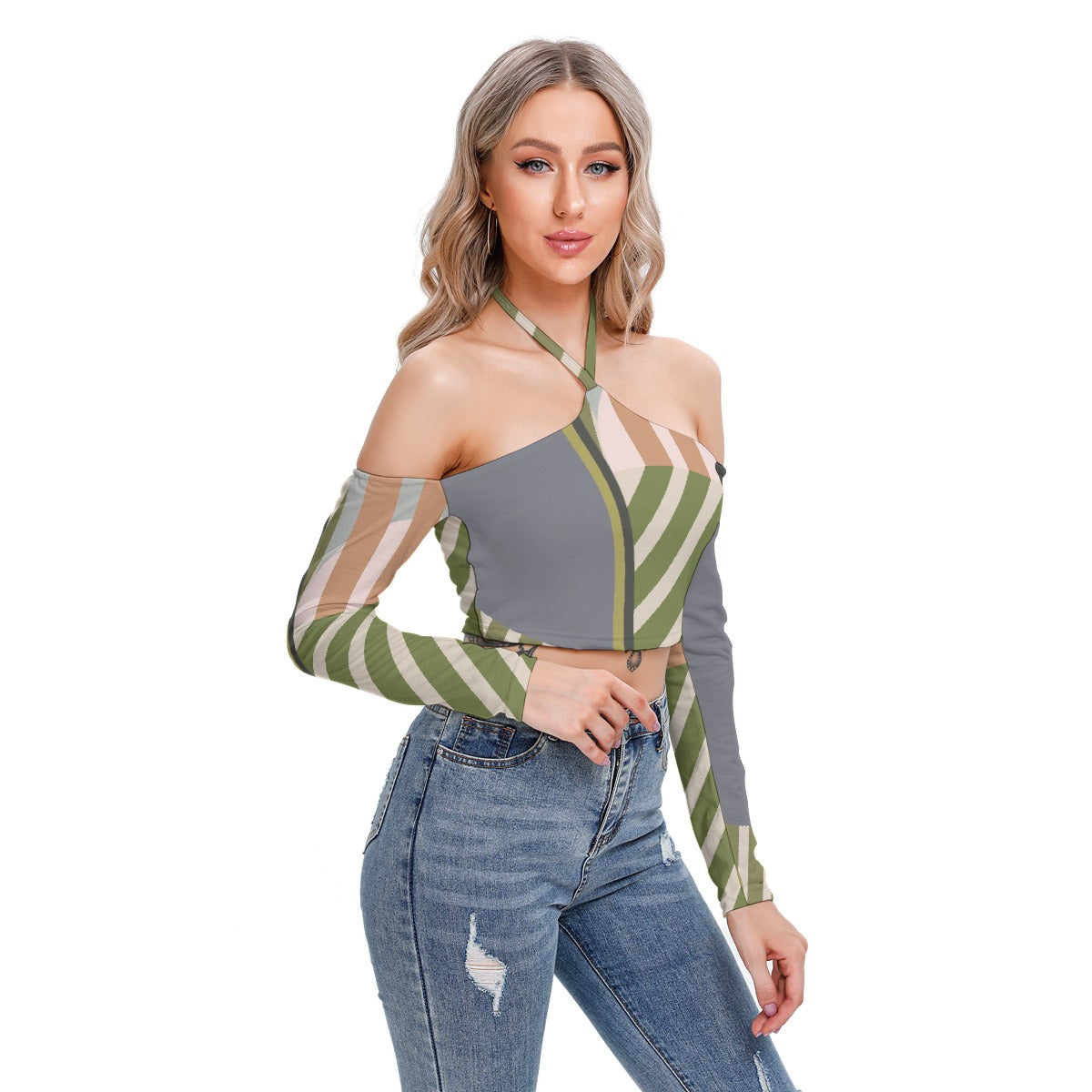 All-Over Print Women's Halter Lace-up Top