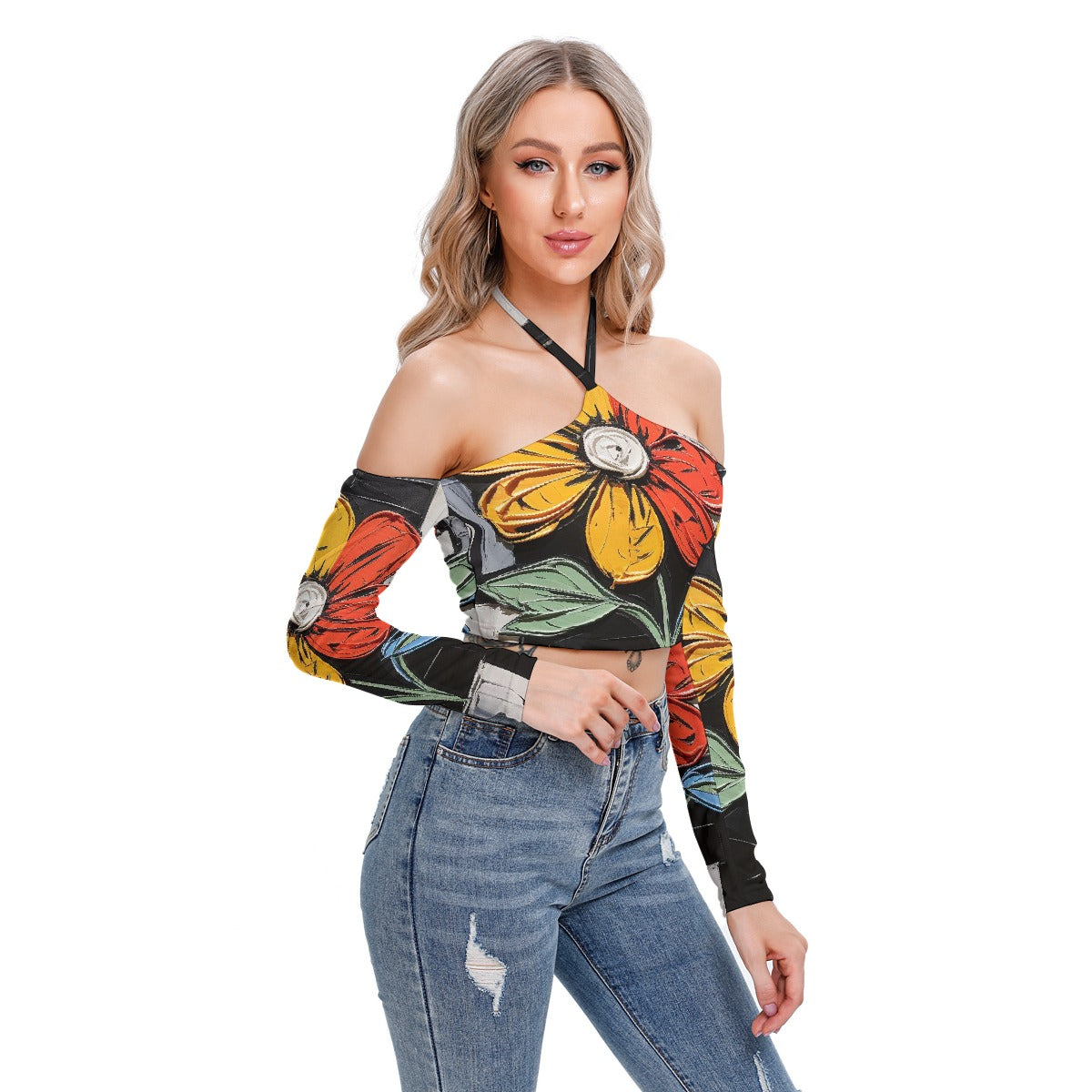 All-Over Print Women's Halter Lace-up Top