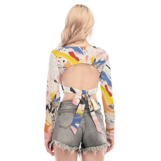 All-Over Print Women's Back Hollow T-shirt With Strap