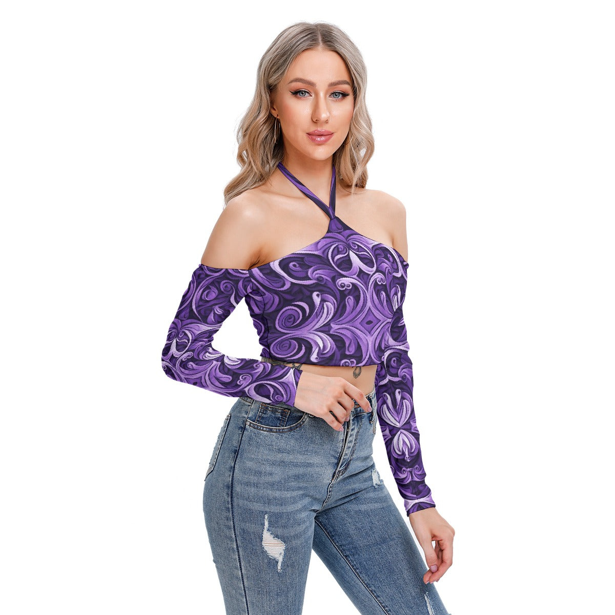 All-Over Print Women's Halter Lace-up Top
