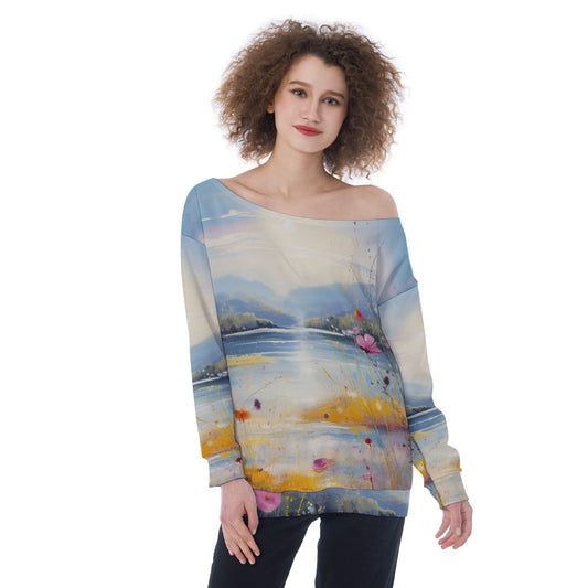 All-Over Print Oversized Women's Off-Shoulder Sweatshirt