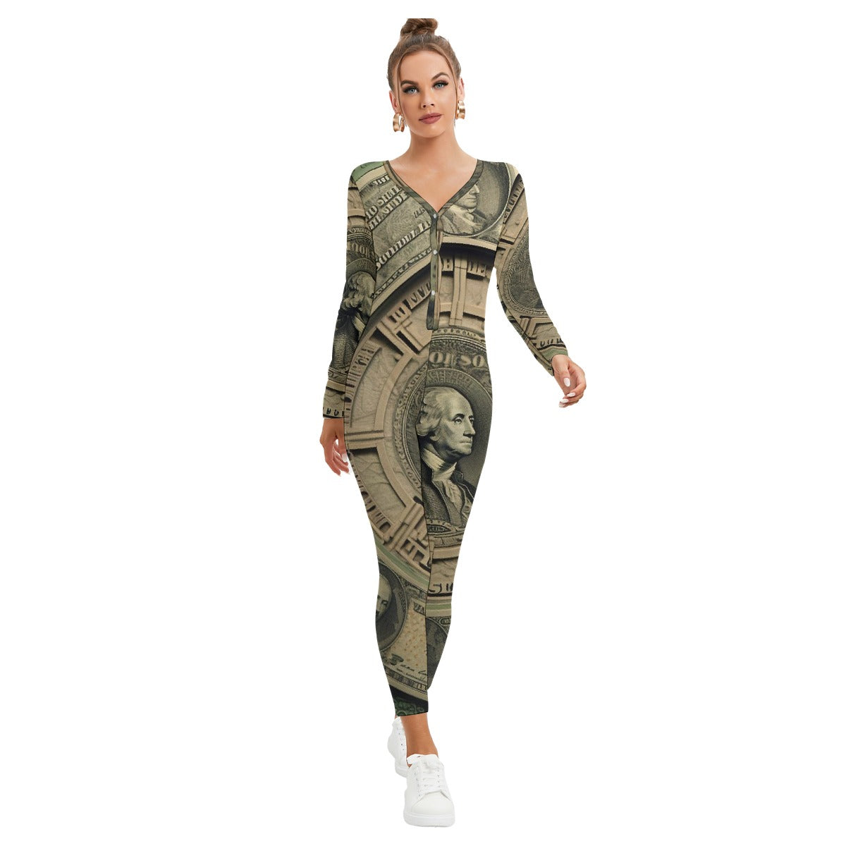 All-Over Print Women's Plunging Neck Jumpsuit