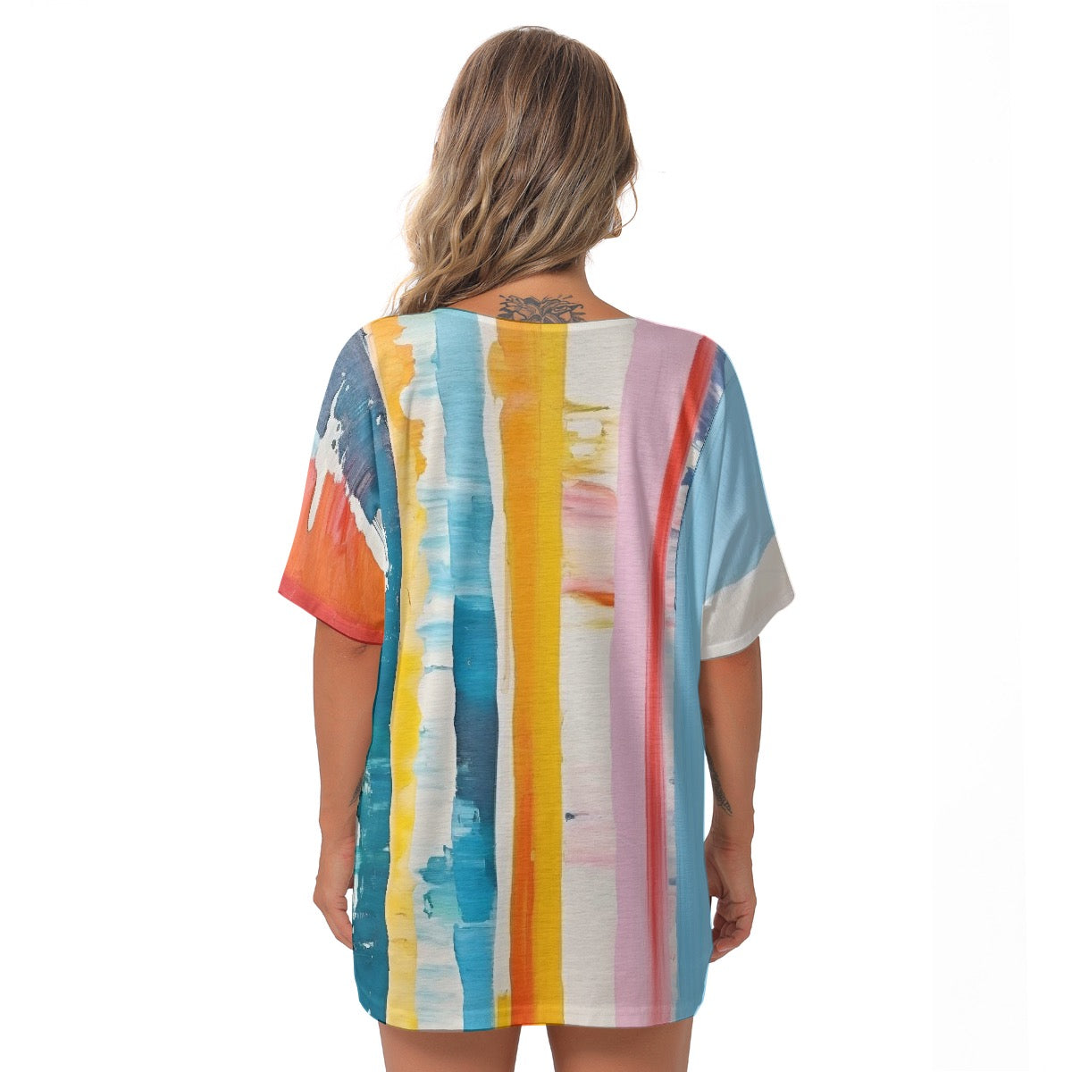 All-Over Print Women's Bat Sleeves V-Neck Blouse